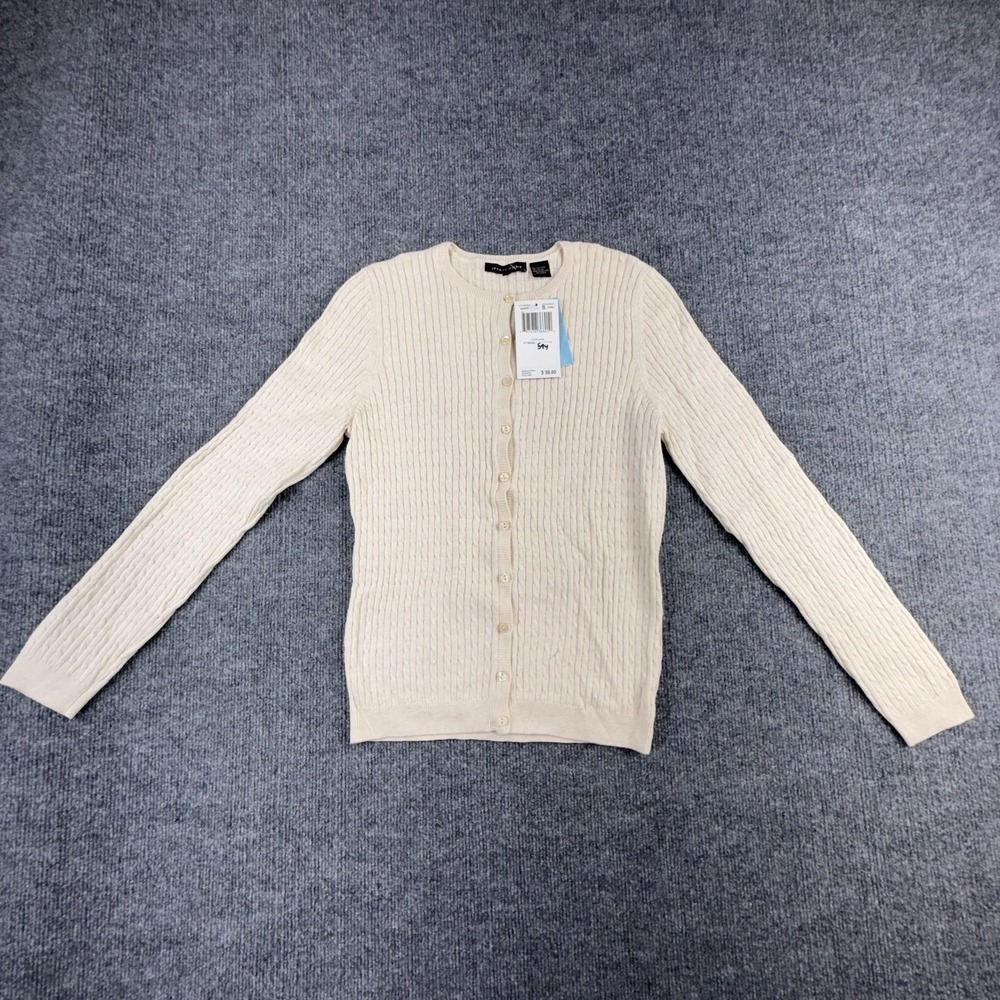 Jeanne Pierre Cardigan Sweater Womens Small Beige Cable Knit Button Front 2004F6